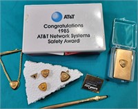 VINTAGE AT&T AWARD & JEWELRY PINS SOME GOLD FILLED