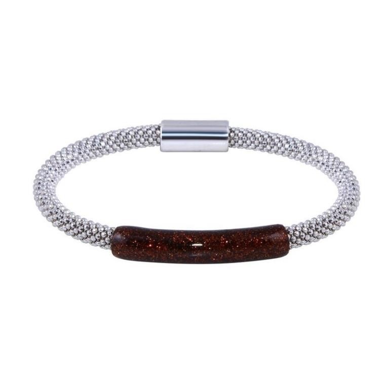 Sterling Silver Bar Glitter Magnetic Bracelet
