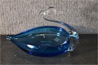 Murano Glass Blue Hand Blown Swan Dish