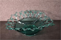 Westmoreland Teal Glass Bowl w/ Lace Trim