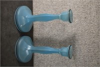 Pair of Vintage Blue Glass Candlesticks