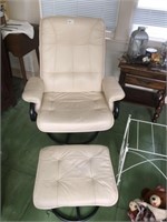 White Leather Swivel Chair & Ottoman