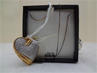 Sterling W/ Gold Overlay Diamond Heart Pendant & C