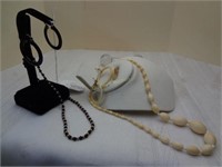 2Pc Onyx & Bone Necklace And Earring Sets