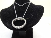 10kt Oval Diamond Pendant & Chain 2.7G