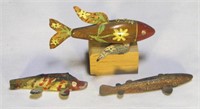 3 Hand Carved Wooden Ice Fishing Decoys
