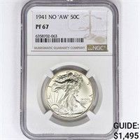 1941 Walking Liberty Half Dollar NGC PF67 NO "AW"