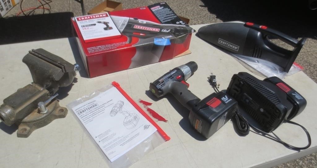 Craftsman cordless drill & vac, swivel vice