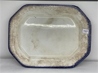 20X12 BLUE RIMMED PLATTER, MUCH CRAZING