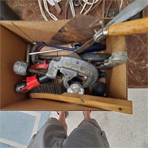 Box Lot of Tools, including pipe cutters