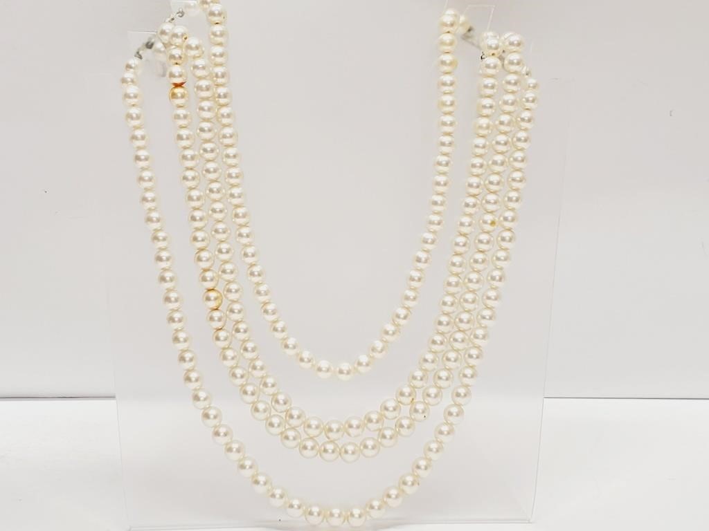 Multi Strand Faux Pearl Necklace 13"