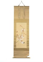 Chinese Cherry Blossoms Painting on Silk Scroll
