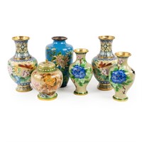 (6) Group of Chinese Cloisonne Garden Motif Smalls
