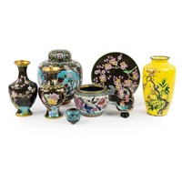 (8) Group of Chinese Cloisonne Garden Motif Smalls