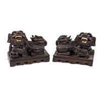 Pair of Carved Rosewood Foo Dogs