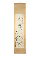 Chinese Diving Ducks Painting on Silk Scroll