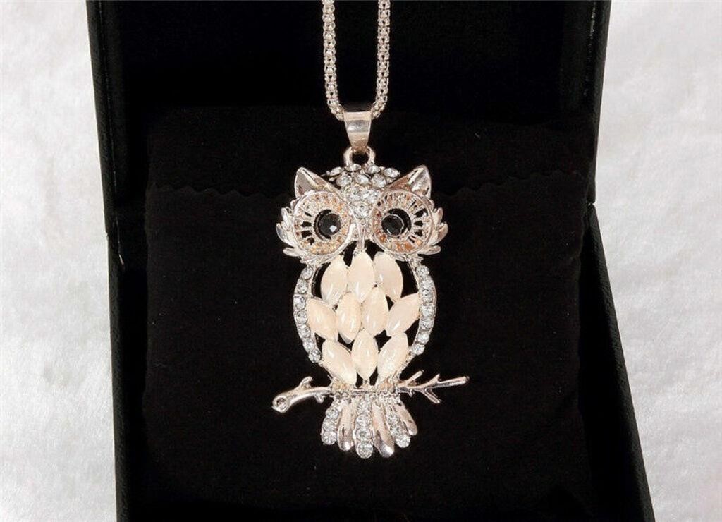 Crystal Opal Owl Pendant Chain Necklace