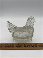 VINTAGE GLASS CANDY CONTAINER HEN ON NEST FIGURE