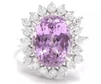 8.38 Cts Natural Kunzite Diamond Ring
