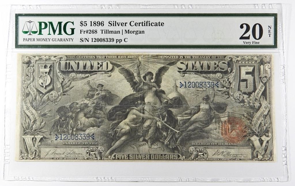 1896 $5 SILVER CERTIFICATE PMG 20 NET