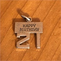 Sterling Silver Happy 21 Birthday Charm