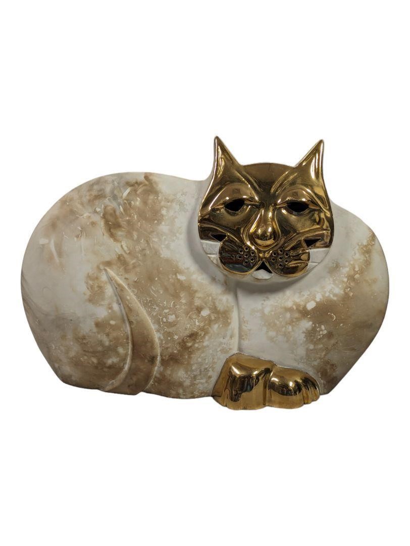 Ceramic and Gold Cat Figurine