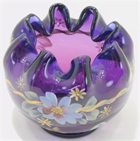 Fenton Glass Amethyst Hand Painted Vase - 3 1/2"