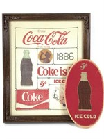2 Coca-Cola Coke Cross Stitch Signs w Frames