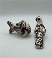 Ornate Pottery Bird & Fish Figures