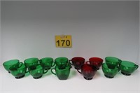 Vintage Red & Green Glasses / Cups & 1 Creamer