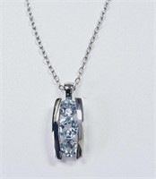 Prime Art Jewelry Silver Plated Blue Gem Necklace