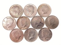(10) 1964 J. F. K. 90% Silver Half Dollars