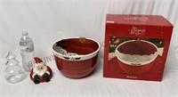 Glass Tree & Ceramic Santa Candy Bowls Mixing Bowl