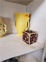 MCCOY YELLOW VASE AND CANDLE HOLDER
