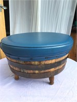 Whisky Barrel Ottoman Blue Upholstered Vinyl Top