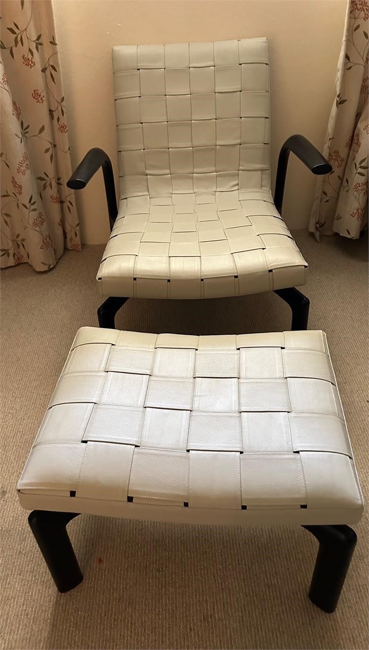 Rare Minotti “Pasmore” Leather Arm Chair + Stool