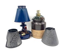 Crock Lamp, Mid Century Lamp, and Lamp Shades