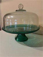 Green Glass Covered Cake Stand