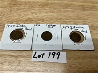 1888, 1891, & 1895 Indian Head Cents