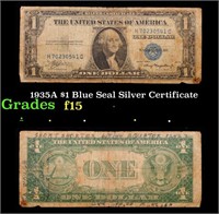 1935A $1 Blue Seal Silver Certificate Grades f+