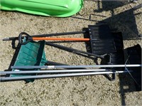 Roof rake, 2 shovels and other