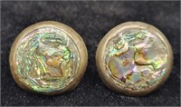 Sterling .925 & Abalone Round Screw Earrings