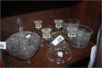 PRESSED GLASS CANDLE HOLDERS - BOWLS -