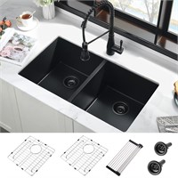 32 Inch Black Kitchen Sink Undermount-iAnomla 32x