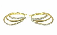 14k Yellow & White Gold & Diamond Hoop Earrings