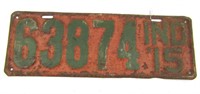 1915 Indiana License Plate