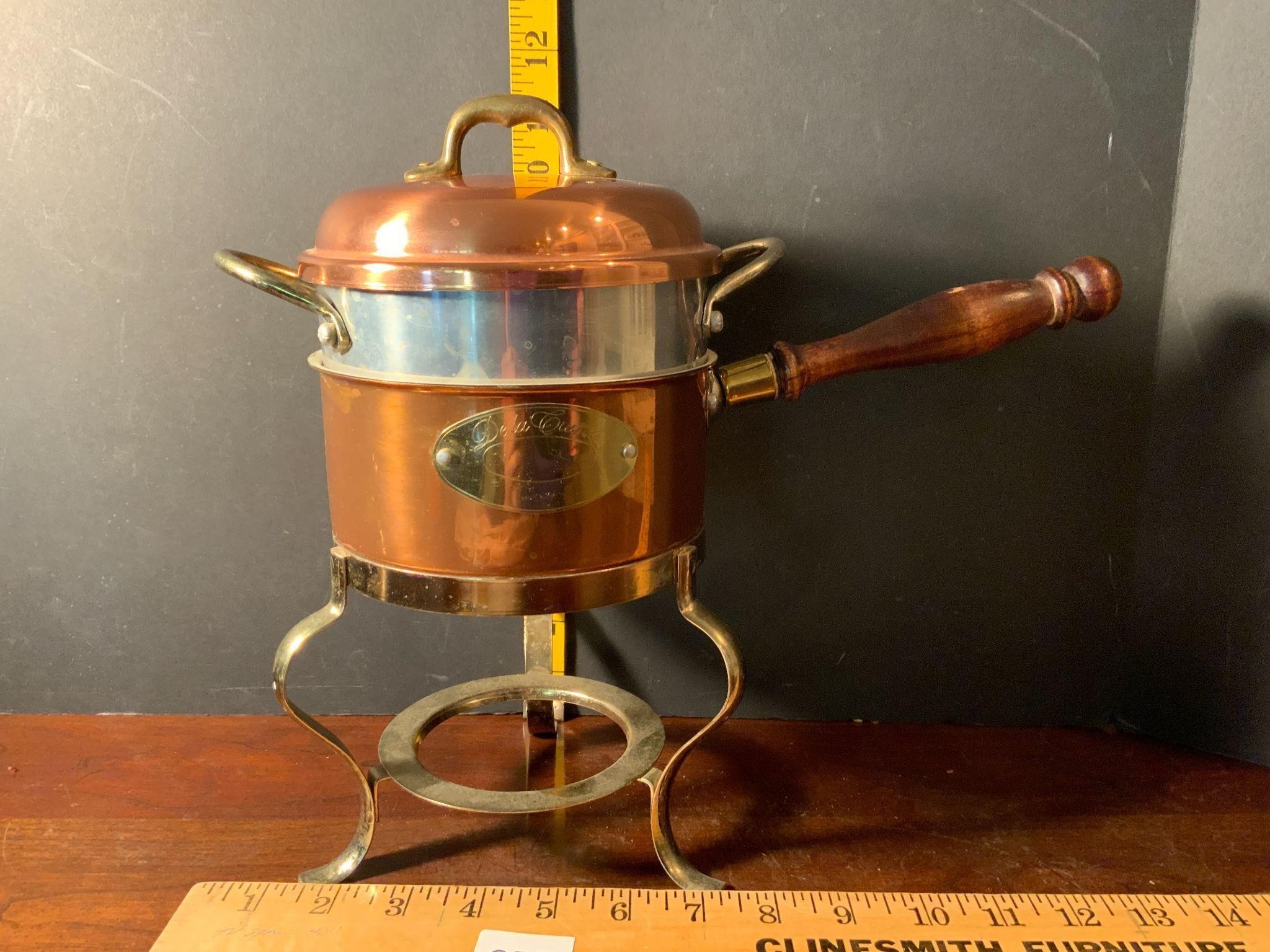 Vintage Dela Cuisine Copper Fondue Set Brass Trim