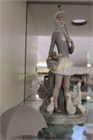 Lladro Girl With Umbrella And Geese Figurine