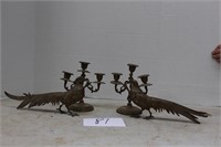 BRASS PEACOCK AND CANDLE STICKS 11 INCH