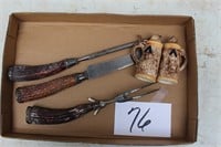 3 CARVING KNIVES WITH DEER ANTLER HANDLE